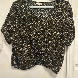 SO Women's Black and Gold Floral Blouse